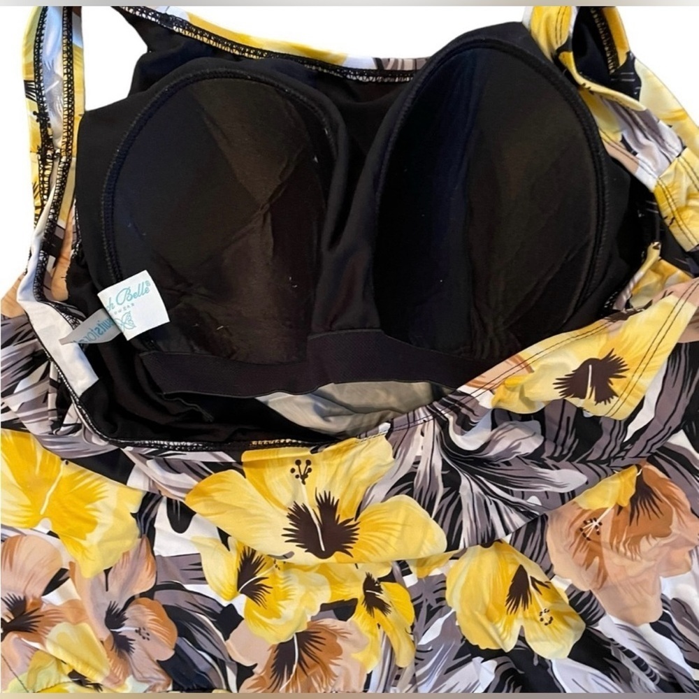 Beach Belle side tie blouson tankini set Everlasting floral black size 16 EUC - Picture 5 of 12